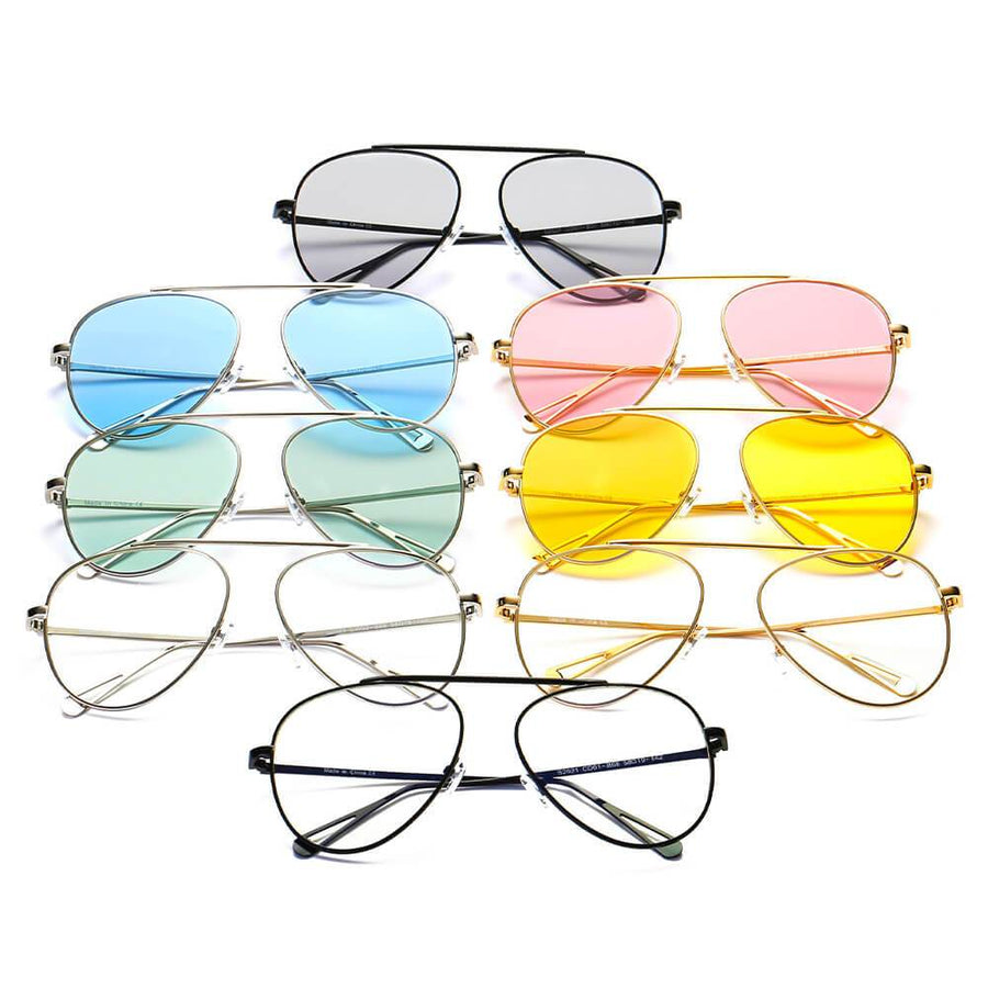 HIDALGO Metal Oversized Tinted Lens Aviator Sunglasses- 8 Colors