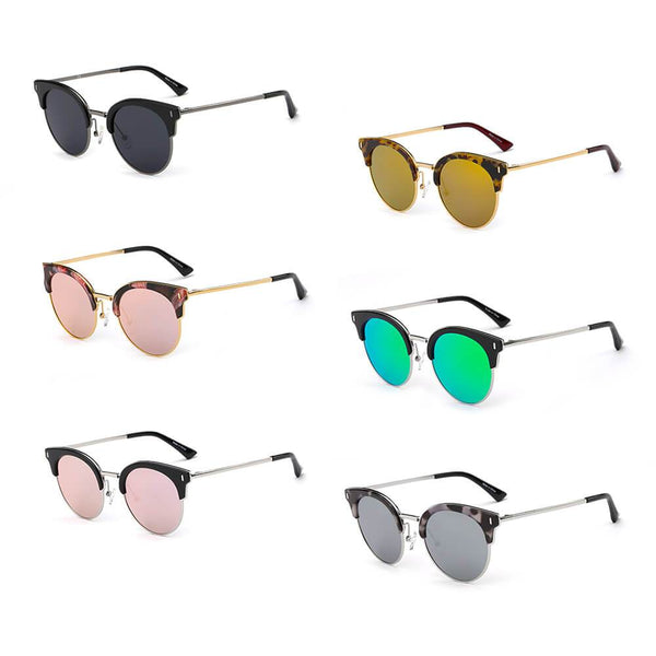 BILOXI | Women Half Frame Round Cat Eye Polarized Sunglasses