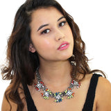 Neon & Crystal Beaded Spray Statement Necklace