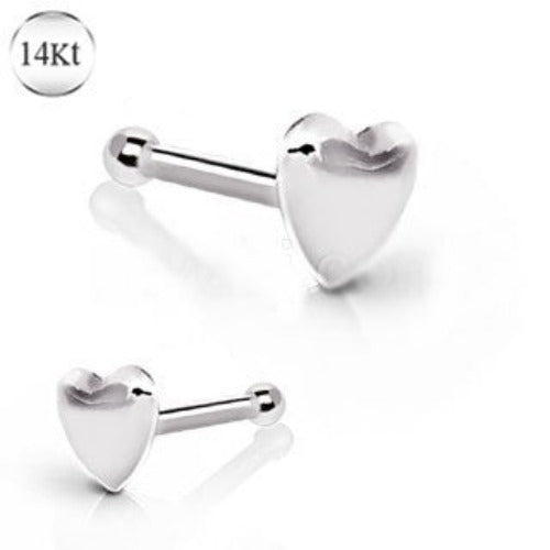 14K White Gold Heart Stud Nose Ring