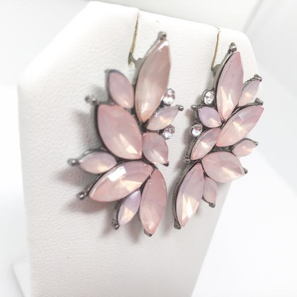 Pink Opal & Crystal Drop Post Wing Earrings