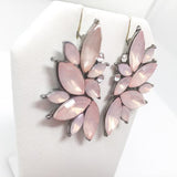 Pink Opal & Crystal Drop Post Wing Earrings