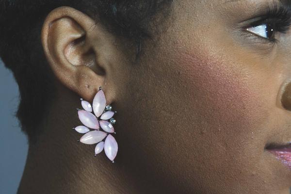 Pink Opal & Crystal Drop Post Wing Earrings