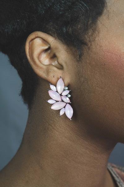 Pink Opal & Crystal Drop Post Wing Earrings