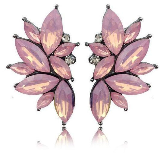 Pink Opal & Crystal Drop Post Wing Earrings