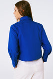 Rhinestone Fringe Collar Button-Down Blouse- Royal Blue
