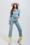 Skinny Fit Western Denim Shirt- Light Wash Blue
