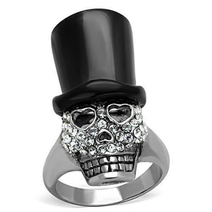 Black Top Hat & Heart Eyes Bling Skull Ring- 6 Sizes