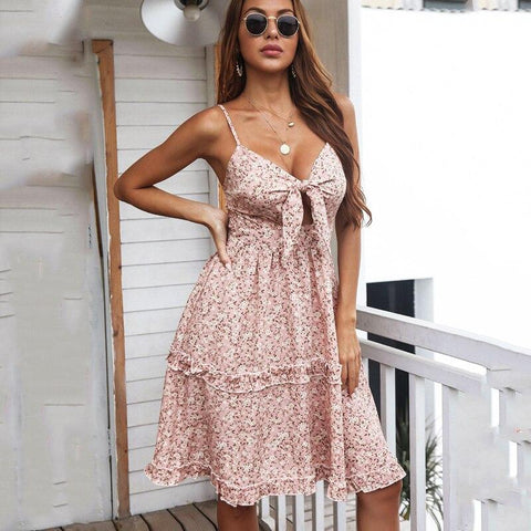 Women's Floral V-Neck Ruffled Dress- 2 Colors