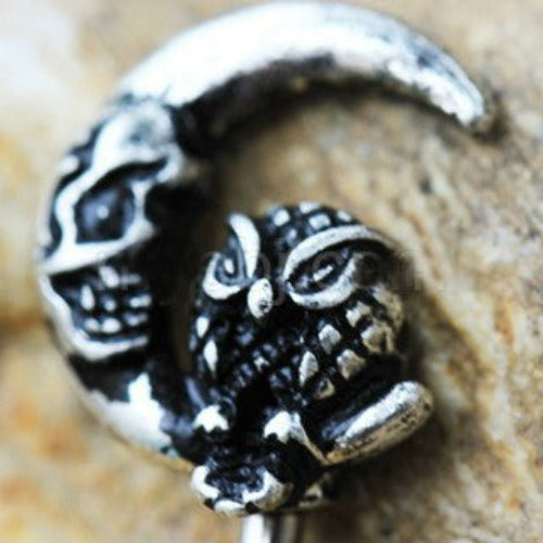 Gothic Owl on the Moon Skeleton Key Navel Ring