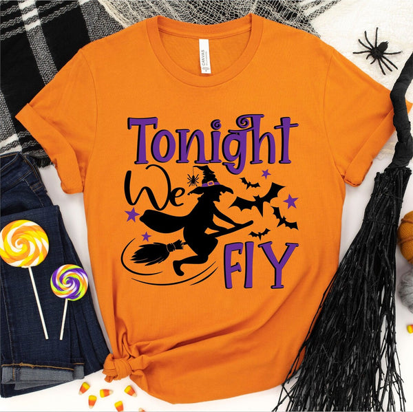 Unisex Tonight We Fly Halloween T-Shirt- Orange