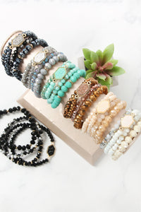 Druzy Glass Beads Bracelet Set- 6 Colors