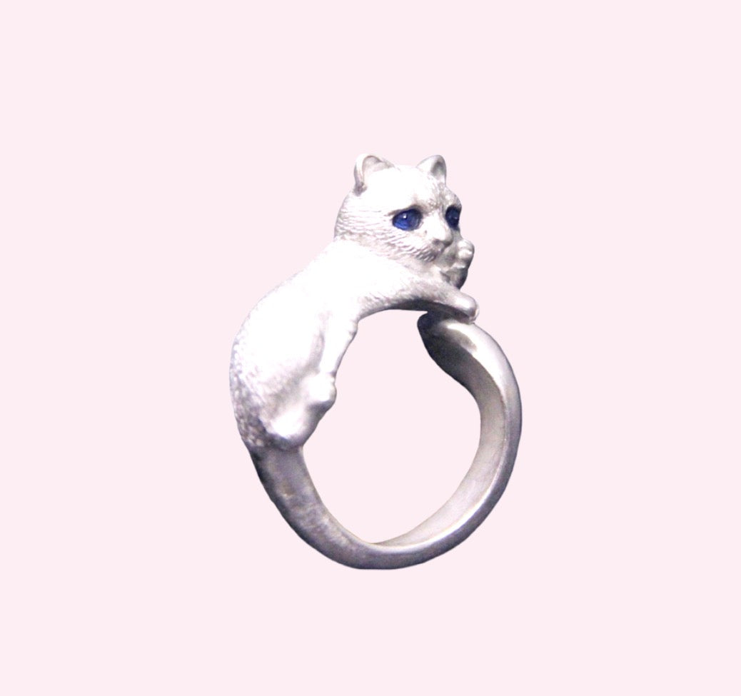 Blue Eyed Cat Adjustable Ring