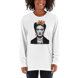 Unisex Frida Kahlo With Flowers Poster Artwork Long Sleeve Shirt- 4 Colors