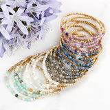 Brass, Stone, & Glass Four Beaded Bracelet Set- 5 Colors