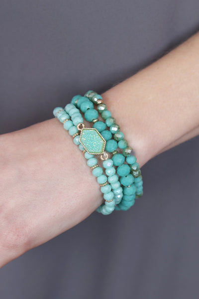 Druzy Glass Beads Bracelet Set- 6 Colors