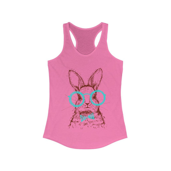 Women's Bunny in Glasses Racerback Tank Top- Hot Pink