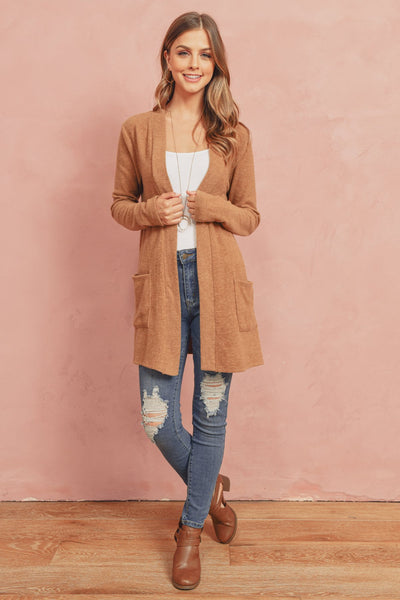 Brushed Melange Open Front Cardigan- 5 Colors