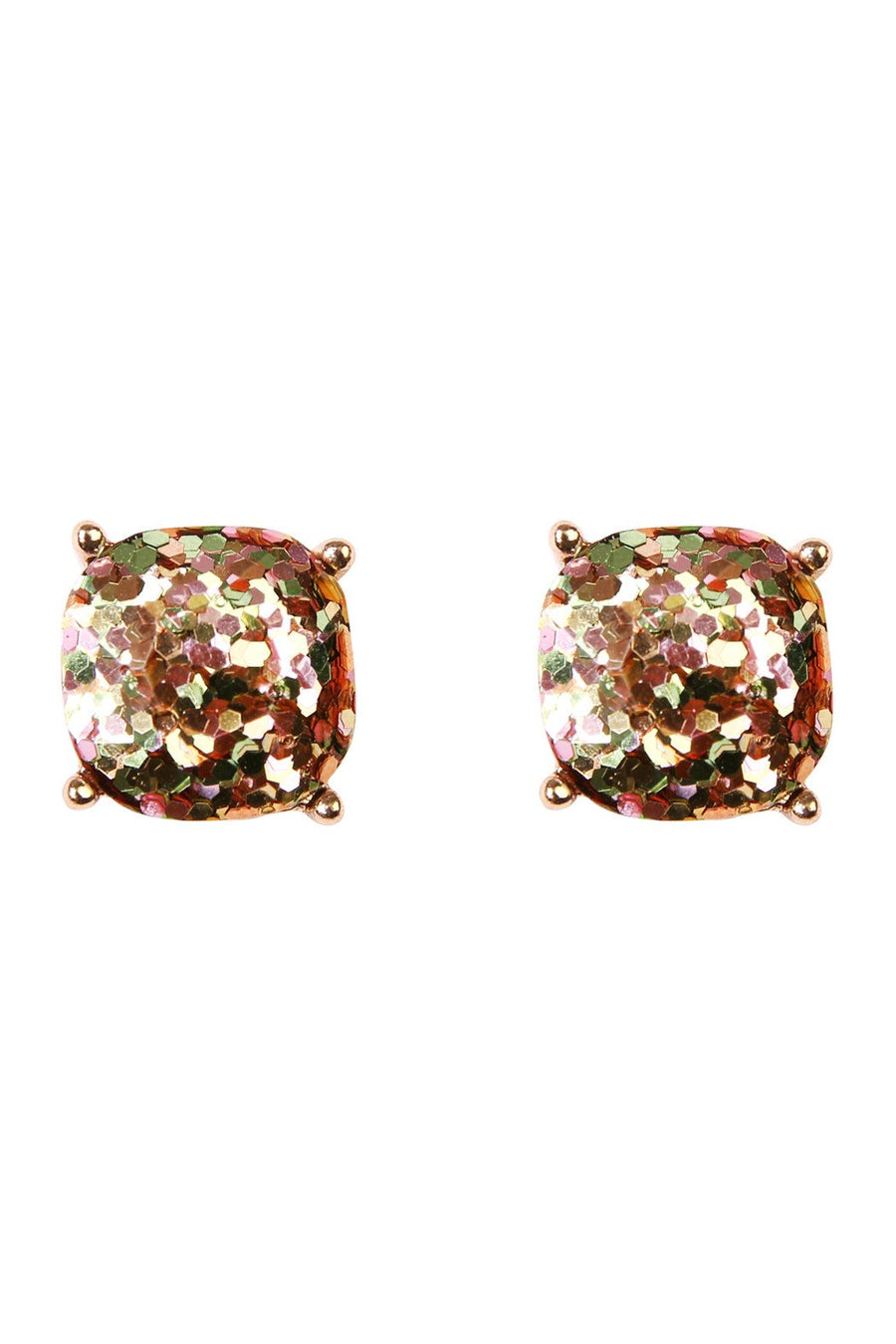 Glitter Cushion Cut Post Earrings- 3 Colors