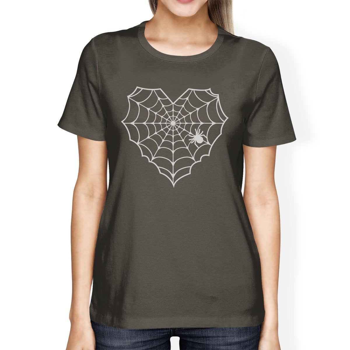 Heart Spider Web Women's T-Shirt- Dark Grey