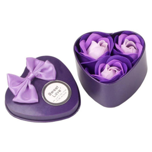 Heart-Shaped Box of 3 Scented Paper Roses- Purple