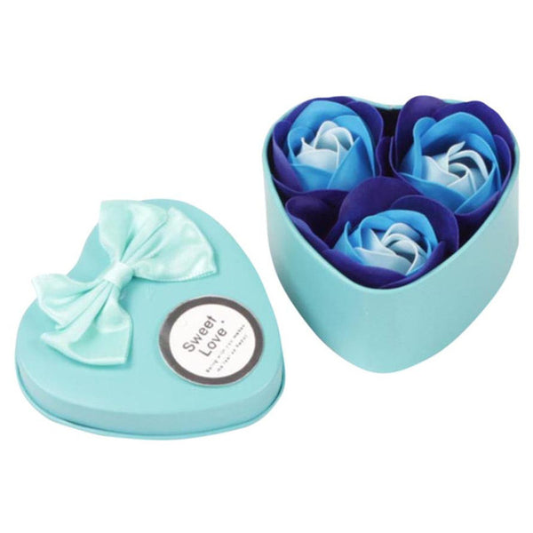 Heart-Shaped Box of 3 Scented Paper Roses- Blue