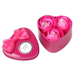 Heart-Shaped Box of 3 Scented Paper Roses- Hot Pink