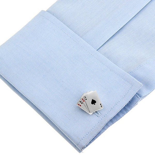 Aces Cuff Links Close Up on shirt