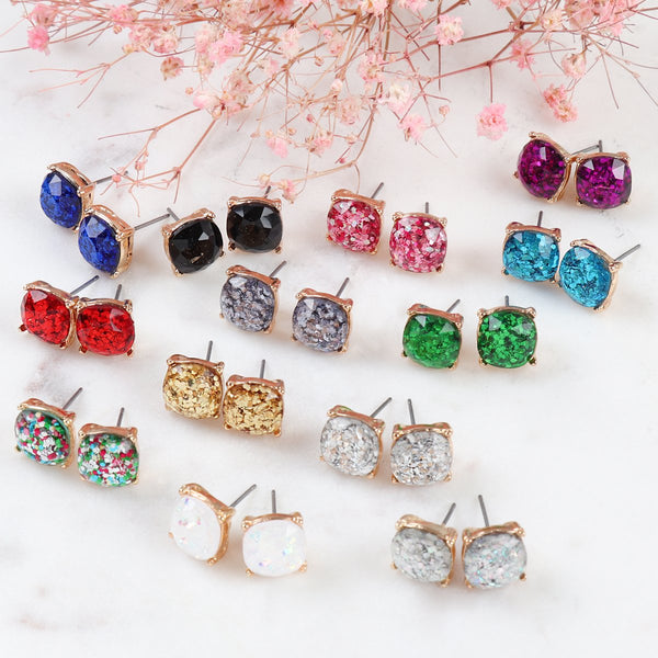 Glitter Epoxy Stud Earrings- 9 Colors