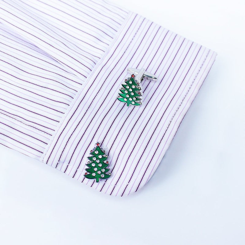 Christmas Tree Cuff Links on shirt