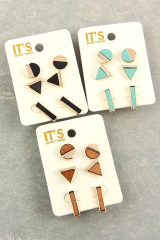 Geometric Stud Earrings Set- 3 Colors