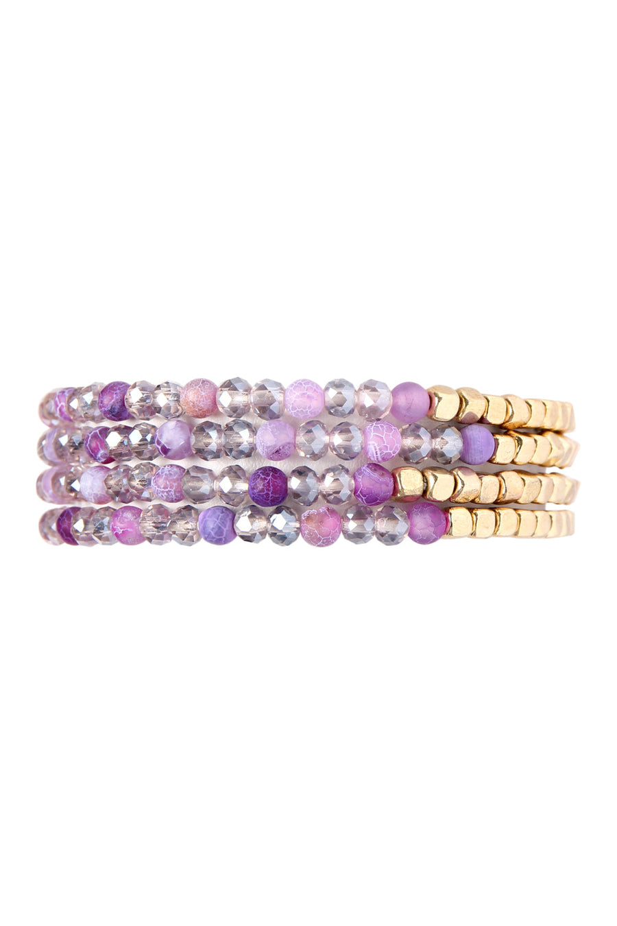 Brass, Stone, & Glass Four Beaded Bracelet Set- 5 Colors