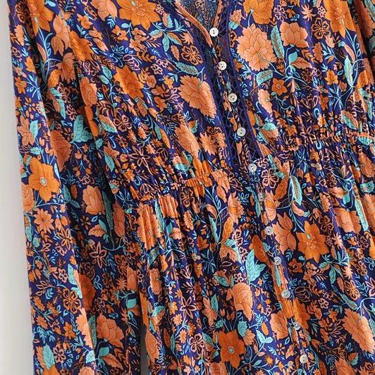 Women's Bohemian Floral Print Long Sleeve Maxi Dress- 2 Colors