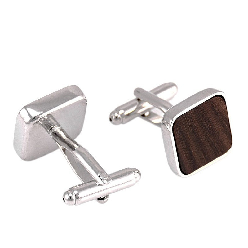 Square Wood Inlaid Silver Cuff Links