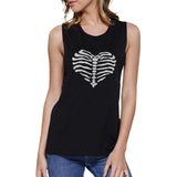 Skeleton Heart Women's Muscle Tee- Black