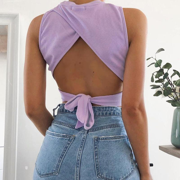 Women's Open Back Cropped Tank Top- 4 Colors
