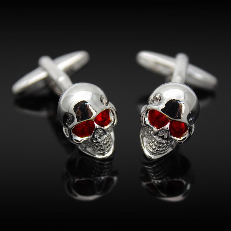 Red Eye Silver Skull Cuff Links