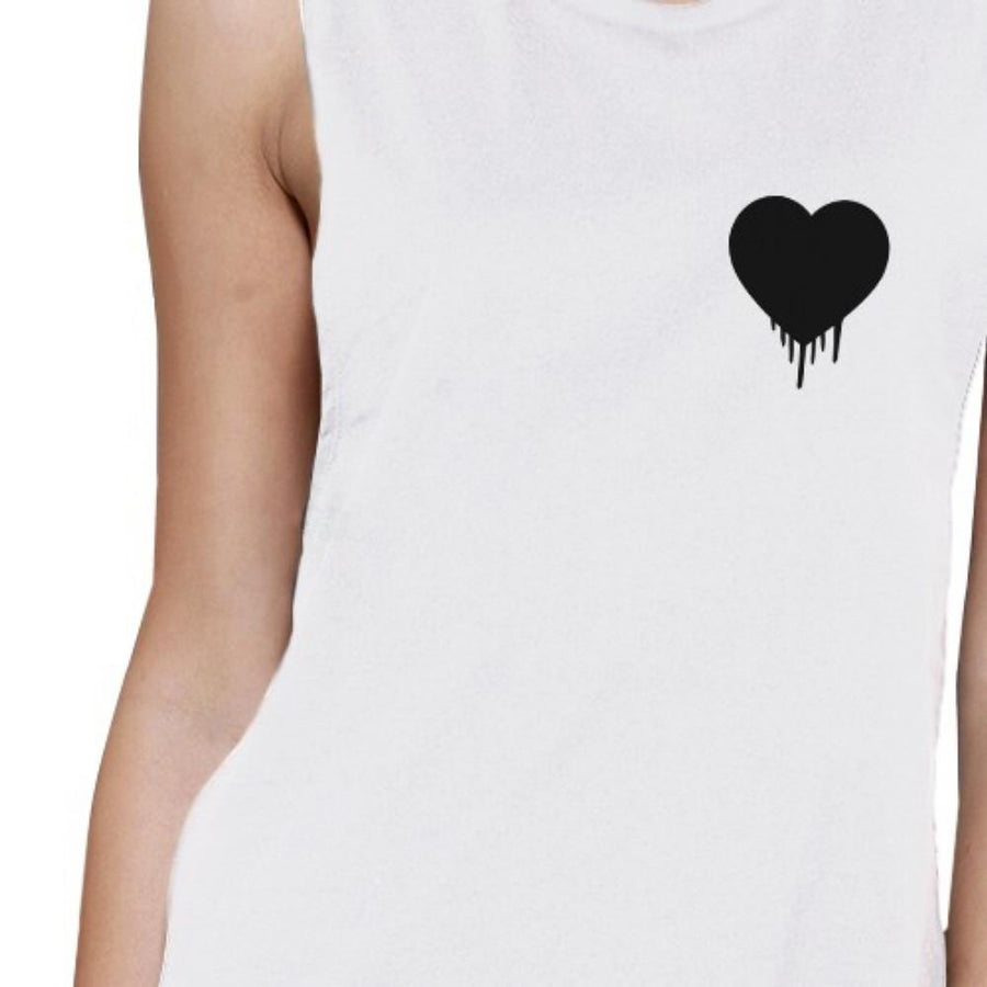 Melting Heart Pocket-Size Print Muscle Women's Tank Top- White