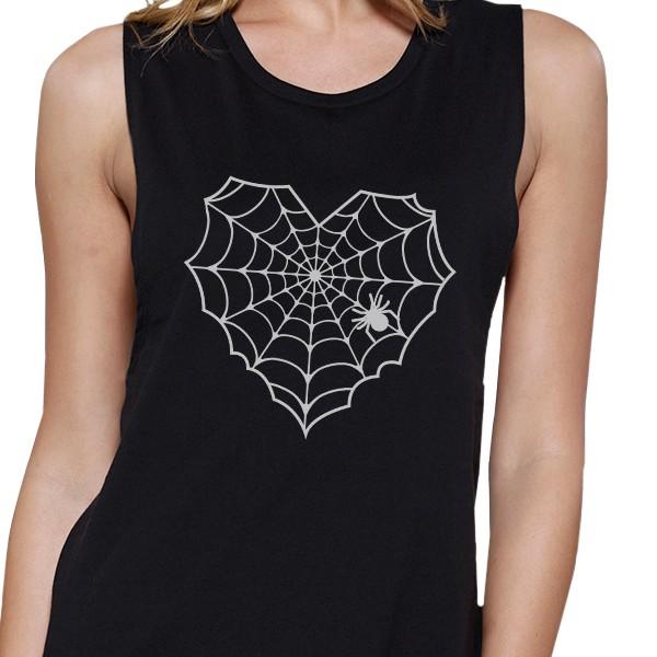 Heart Spider Web Women's Muscle Tee- Black