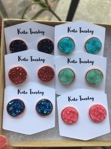 Round Druzy Stud Earrings