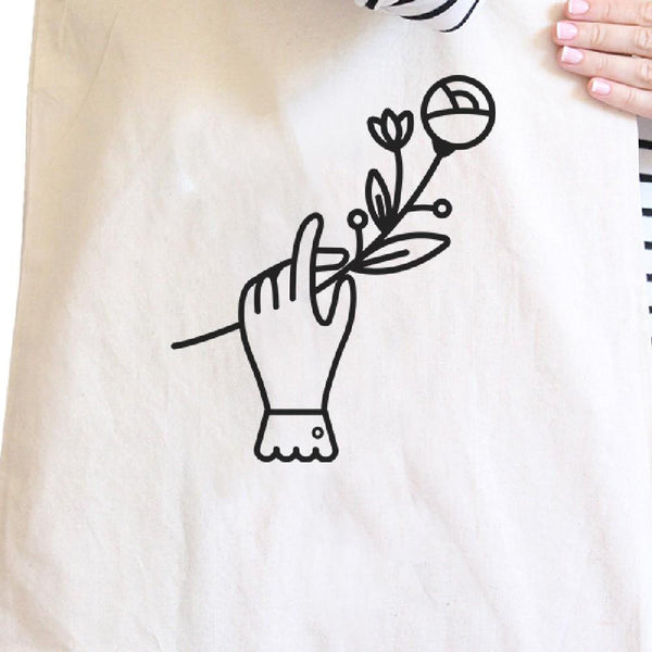 Hand Holding Flower Tote Bag- Natural