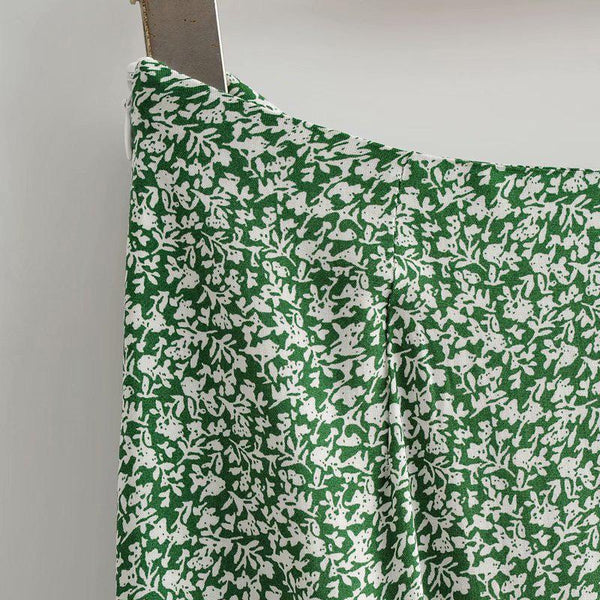 Women's Floral Printed Trumpet Hem Skirt- Green & White