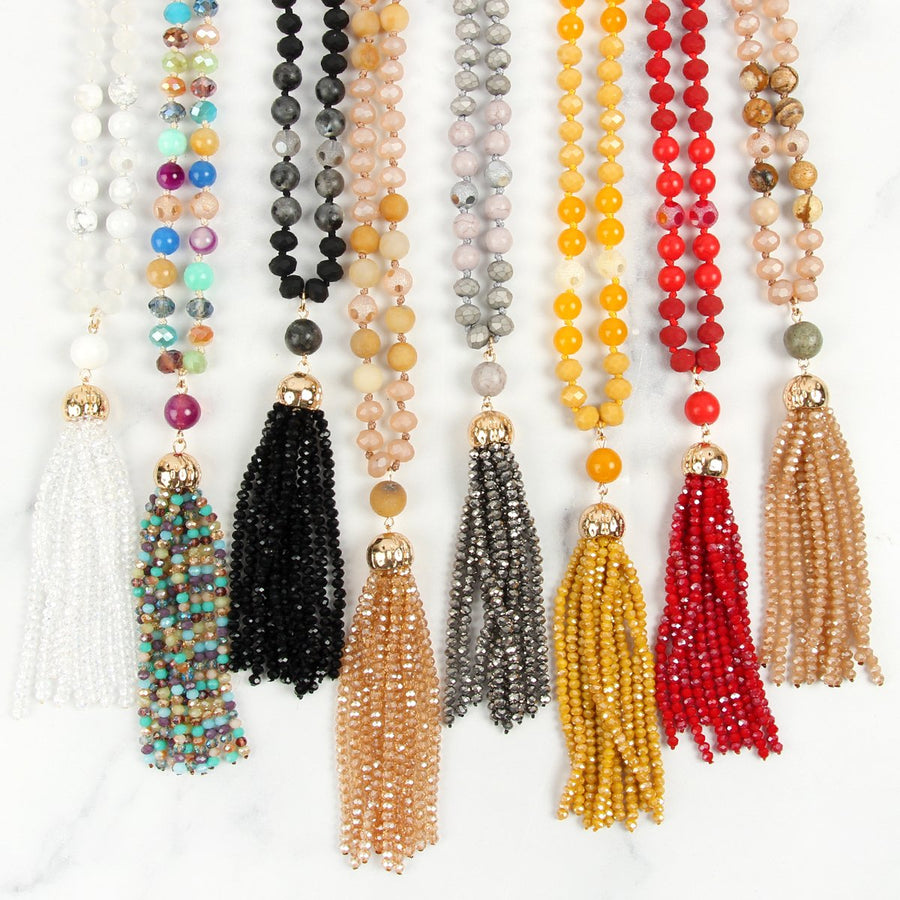 Beaded Tassel Pendant Necklace- 6 Colors