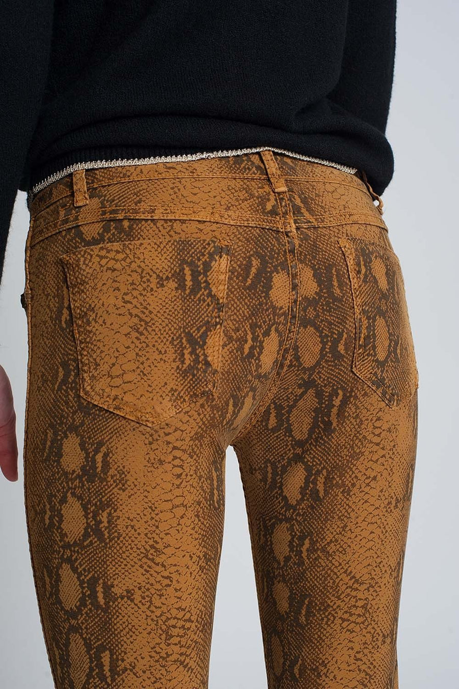 Mustard Reversible Snake Print Skinny Jeans