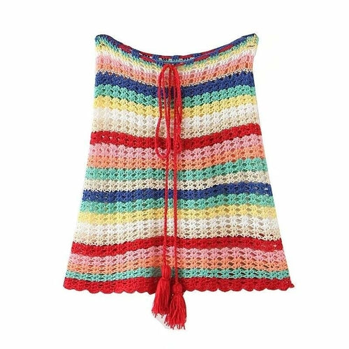 High Waist Handmade Crochet Mini Skirt- Rainbow