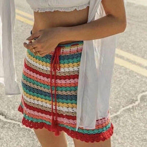 High Waist Handmade Crochet Mini Skirt- Rainbow
