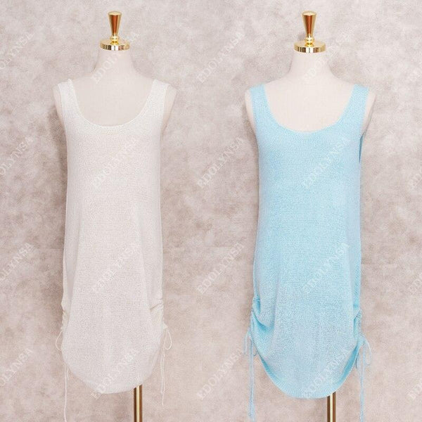 Women's Sleeveless Drawstring Sides Crocheted Backless Cover-Up- 2 Colors