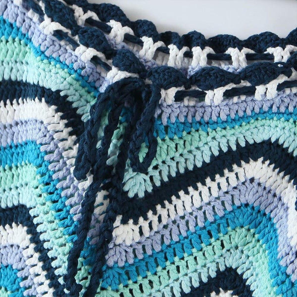 Drawstring High Waist Handmade Crochet Mini Skirt- Blue Multi