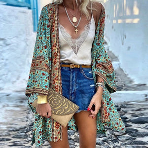 Women's Bohemian Floral Print Long Cover-Up- 2 Colors