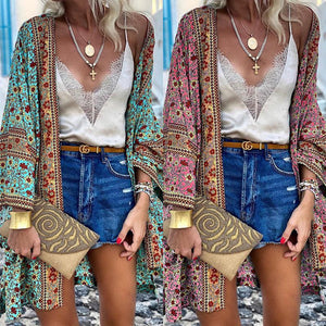 Women's Bohemian Floral Print Long Cover-Up- 2 Colors